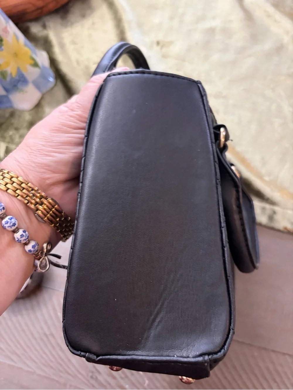 Victoria's Secret Black Quilted Satchel with Gold Hardware